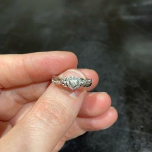 Sterling silver and diamond heart ring size 7